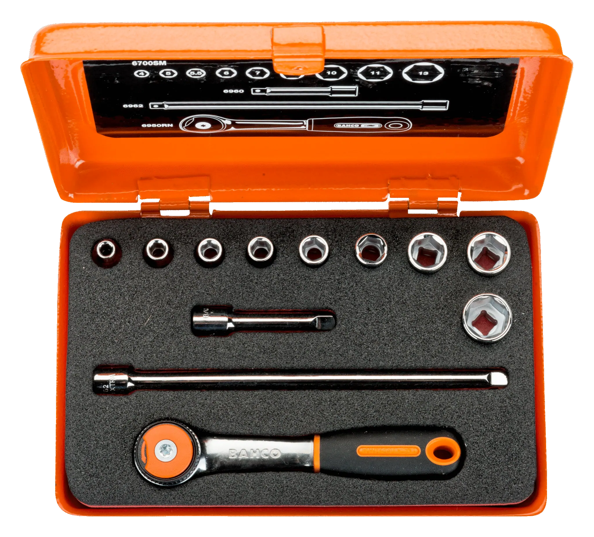 Zestaw narzędzi 1/4” 12 el. w metalowej kasecie 6712RN Bahco